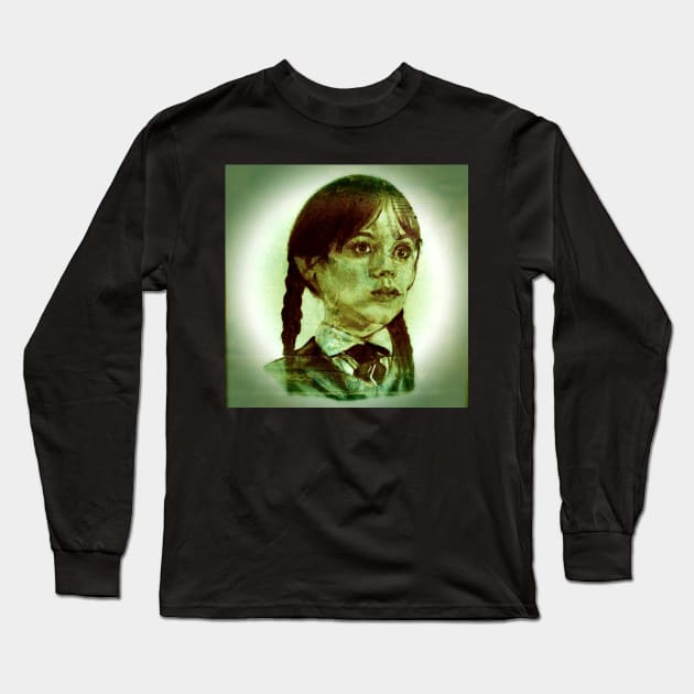 Wednesday Addams Long Sleeve T-Shirt by kazboart